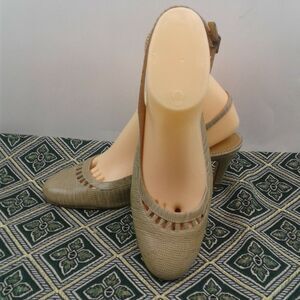 Antonio Melani Womens Beige Snakeskin Print 3" Slingback Heels w/Toe Cutouts 8M